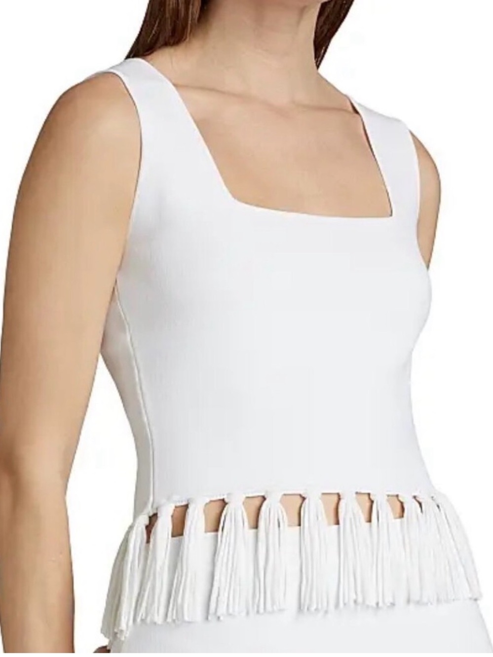 Elie Tahari White Fringe Tank Top Large NWT